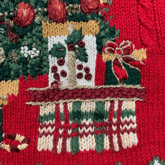 Vintage Tiara International Christmas Sweater XL Red Tree Teddy Bear Holiday - Picture 9 of 13